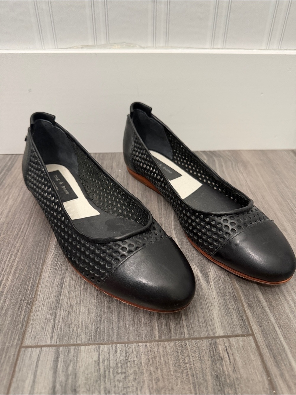 Rag & Bone Black Perforated Leather Ballet Flats